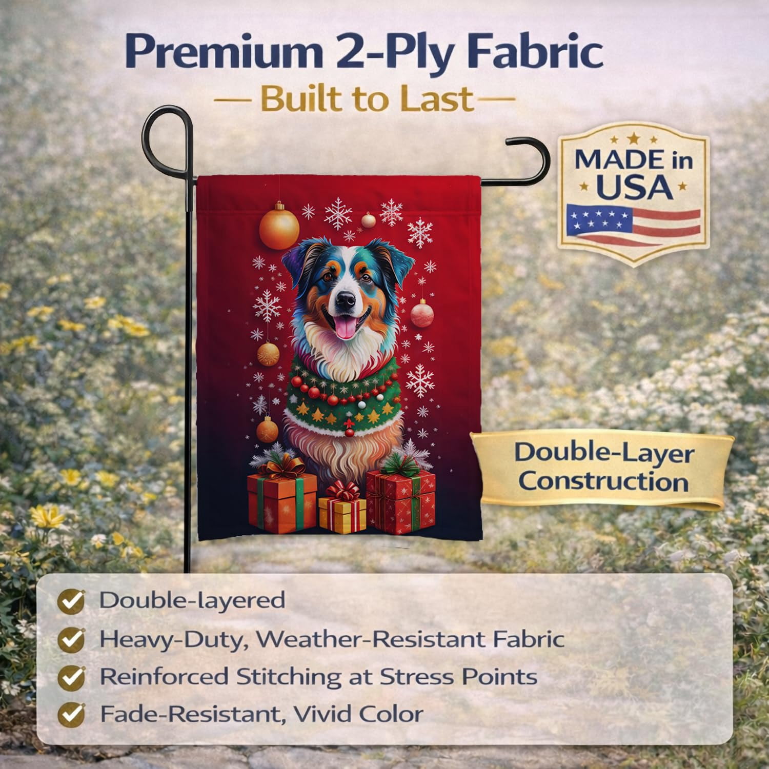 Australian Shepherd Holiday Christmas Garden Flag 11.25 in x 15.5 in