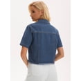 thumbnail image 4 of DARING DIVA Women's Short Sleeve Button Up Ripped Frayed Cropped Jean Jacket S Blue, 4 of 7