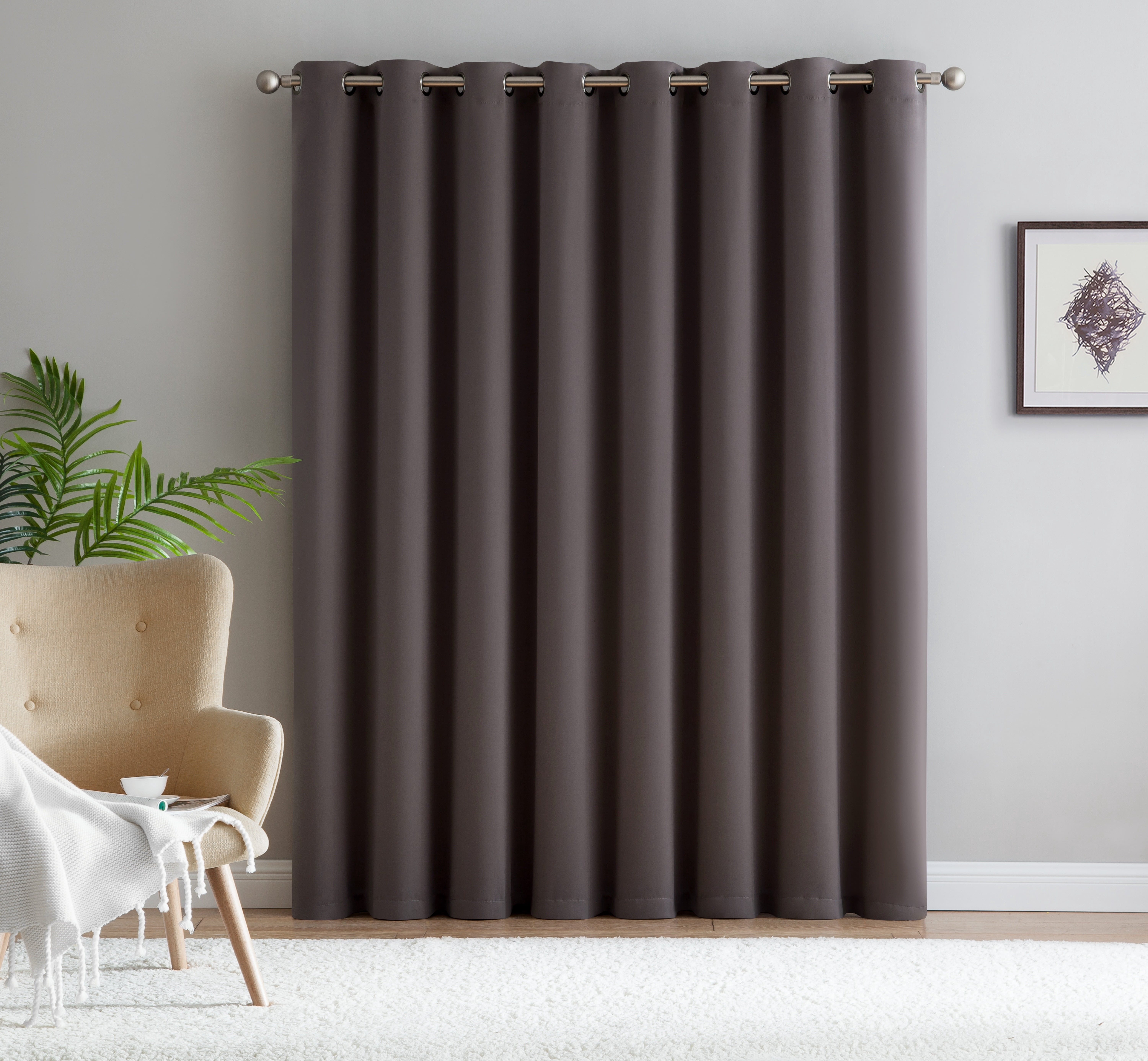 DecoSource - 1 Extra Wide Premium Patio Panel - 102 Inch Wide - 84" Long - 16 Grommets - Ideal for Sliding and Patio Doors - Thermal Insulated Blackout Curtain 102" x 84", Charcoal