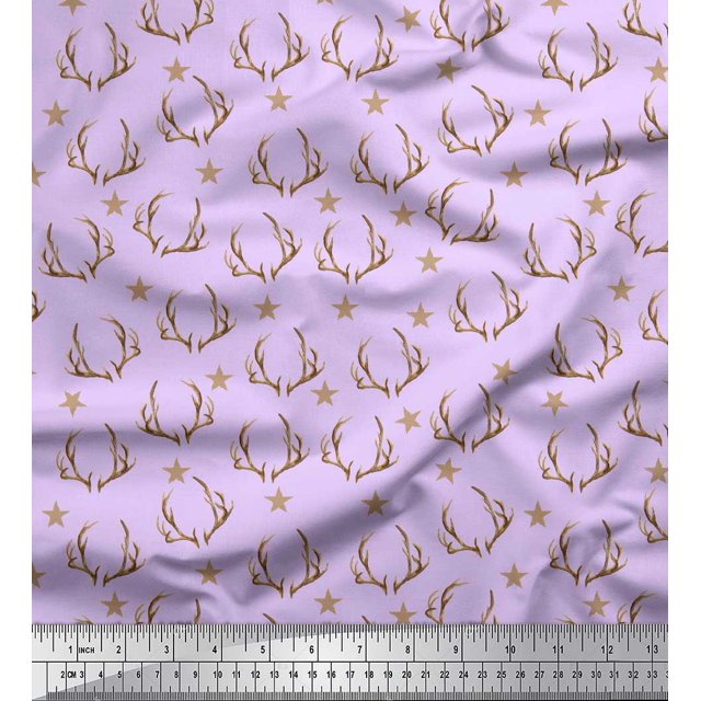 Soimoi Purple Heavy Canvas Fabric Antler & Star Print Fabric by Yard 58 Inch Wide