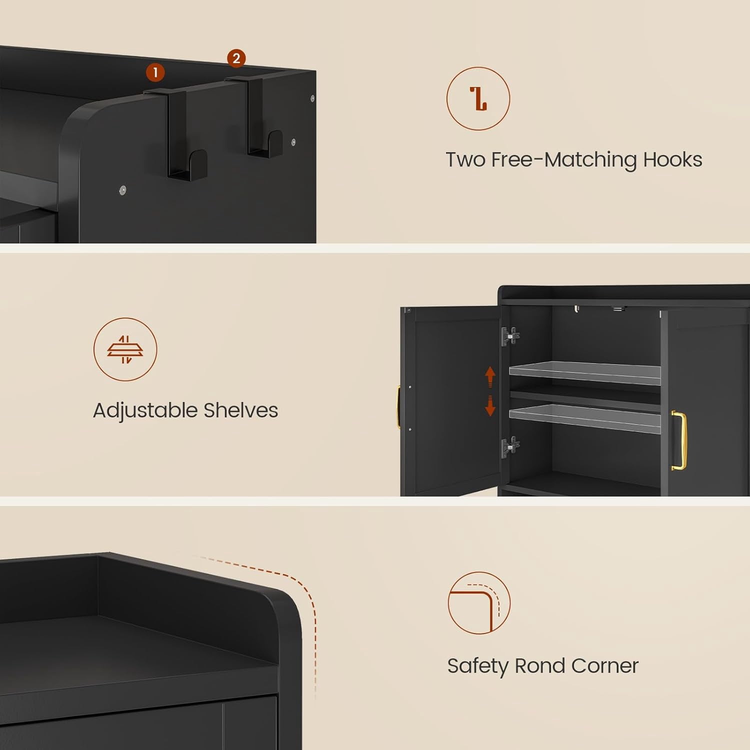 Over The Toilet Storage Cabinet with Pulley, Bathroom Storage Cabinet, with Adjustable Shelf and Open Shelf for Bathroom, Restroom, Laundry, Black