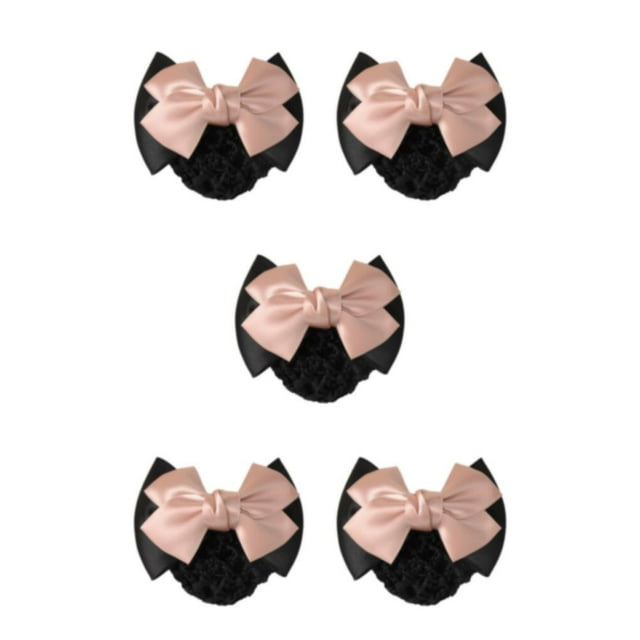 Justharion Fashionable And Elegant Bowknot Hair Clip Hairnets For Women Snood Net Cloth Bow Work Hair Clips Two Bows- light pink 5Set