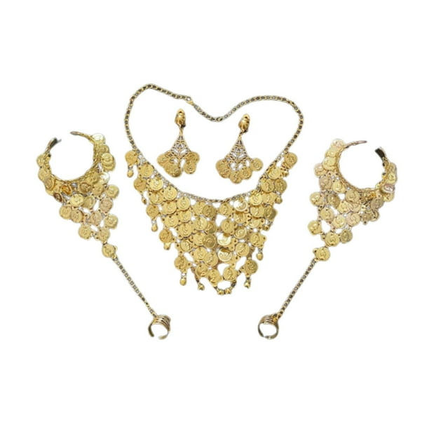 Conjunto de 3 collares, pendientes y pulseras para mujer, joyería de moda de aleación para boda y novia. Oro
