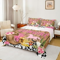 Manfei Sequin Cowgirl Print Twin Sheet Sets,Rustic Bull Skull Twin Fitted Sheet,Farm Horse Cattle Hide Flat Sheet For Girl,Breathable Home Decor,3-Piece