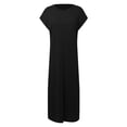 thumbnail image 5 of Siilsaa Summer Dresses for Women Women's Summer Casual Loose Short Sleeve Long T Shirt Dress Split Maxi Beach Sundress Travel Vacation Outfits Black,M, 5 of 5