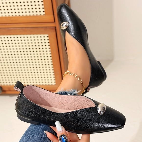YOUYEDIAN Womens Mary Jane Shoes New Slip on Dressy Ballerina Flats Shoes for Women Non-Slip Soft Shoes for Work Office Casual (Black)