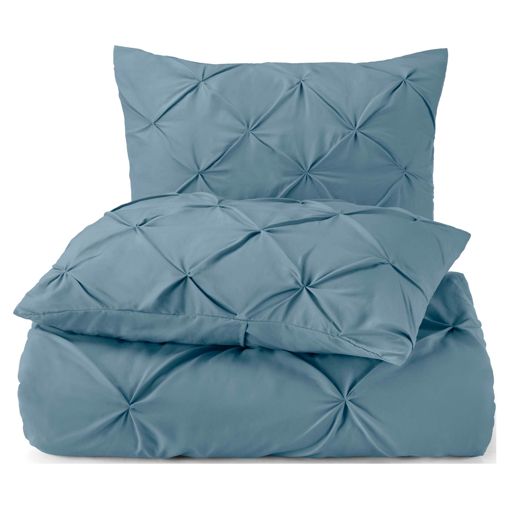 Nestl 3 Piece Pinch Pleated Pintuck Duvet Cover Set with Shams, Soft Microfiber,Button Closure Bedding Set, Full - Blue Heaven