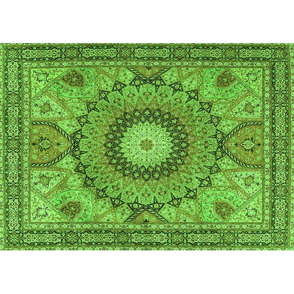 Ahgly Company Indoor Rectangle Medallion Green Traditional Area Rugs, 3' x 5'