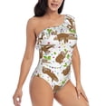 thumbnail image 3 of Uemuo Cute Sloth Print Women's One Piece Swimsuit Asymmetrical Neck Bathing Suit One Shoulder Side Cutout Ruffle Swimwear-Medium, 3 of 6