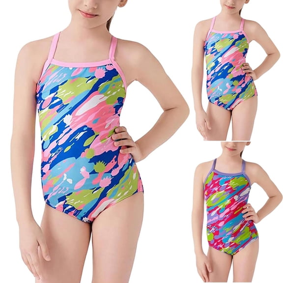 Agkizg Girls One-Piece Swimsuit Color Blocked Athletic Racerback Swimwear for Kids Youth Teens Beach