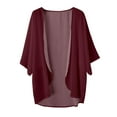 thumbnail image 3 of DuoJiaJ Womens Solid Elegant Puff Sleeve Chiffon Cardigan Loose Cover Up Casual Blouse Tops Winter Cardigan Wine, 3 of 3
