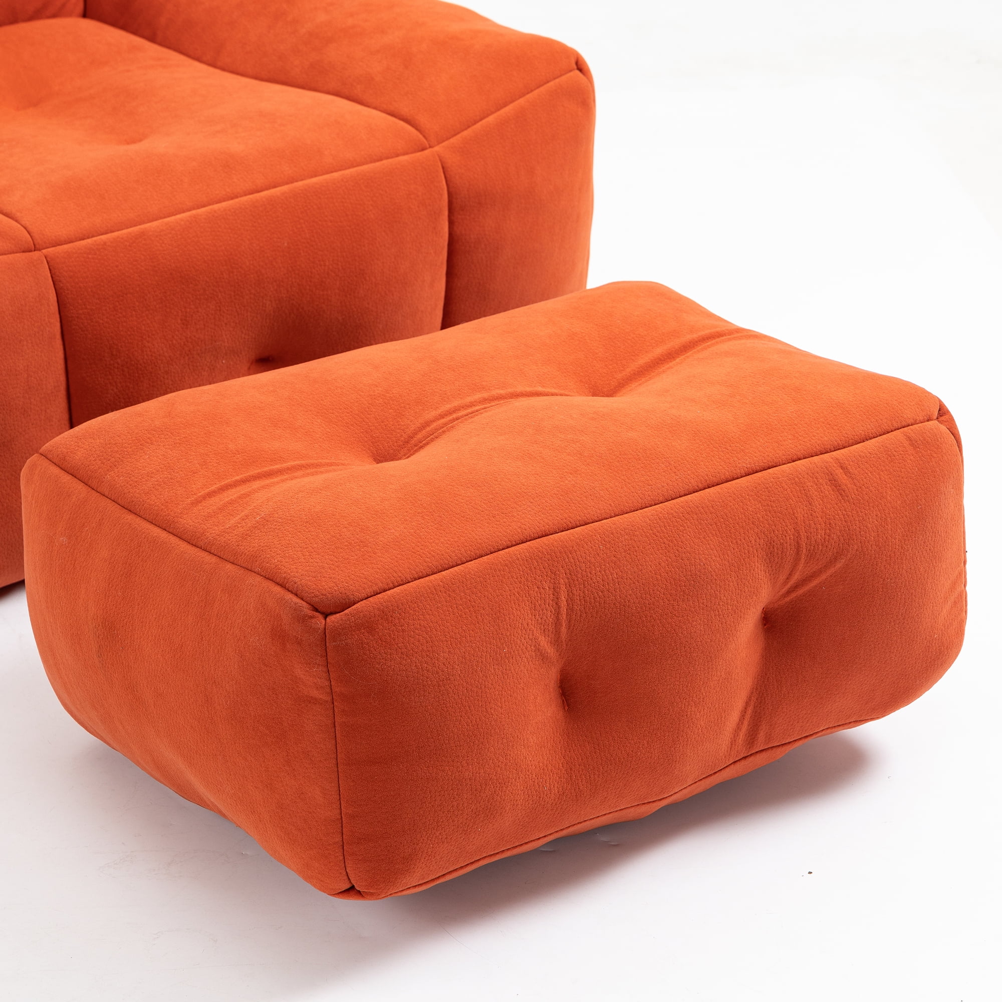 Accent Chair with Ottoman Set,Modern Velvet Bean Bag Chair for Adults and Childs,Upholstered Lazy Sofa Chair Armchair for Living room, Bedroom, Apartment,Red