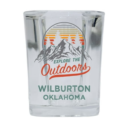 

Wilburton Oklahoma Explore the Outdoors Souvenir 2 Ounce Square Base Liquor Shot Glass 4-Pack
