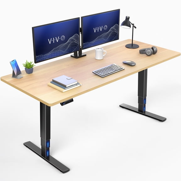 VIVO Electric 71" x 30" Stand Up Desk, Light Wood Table Top, Black Frame