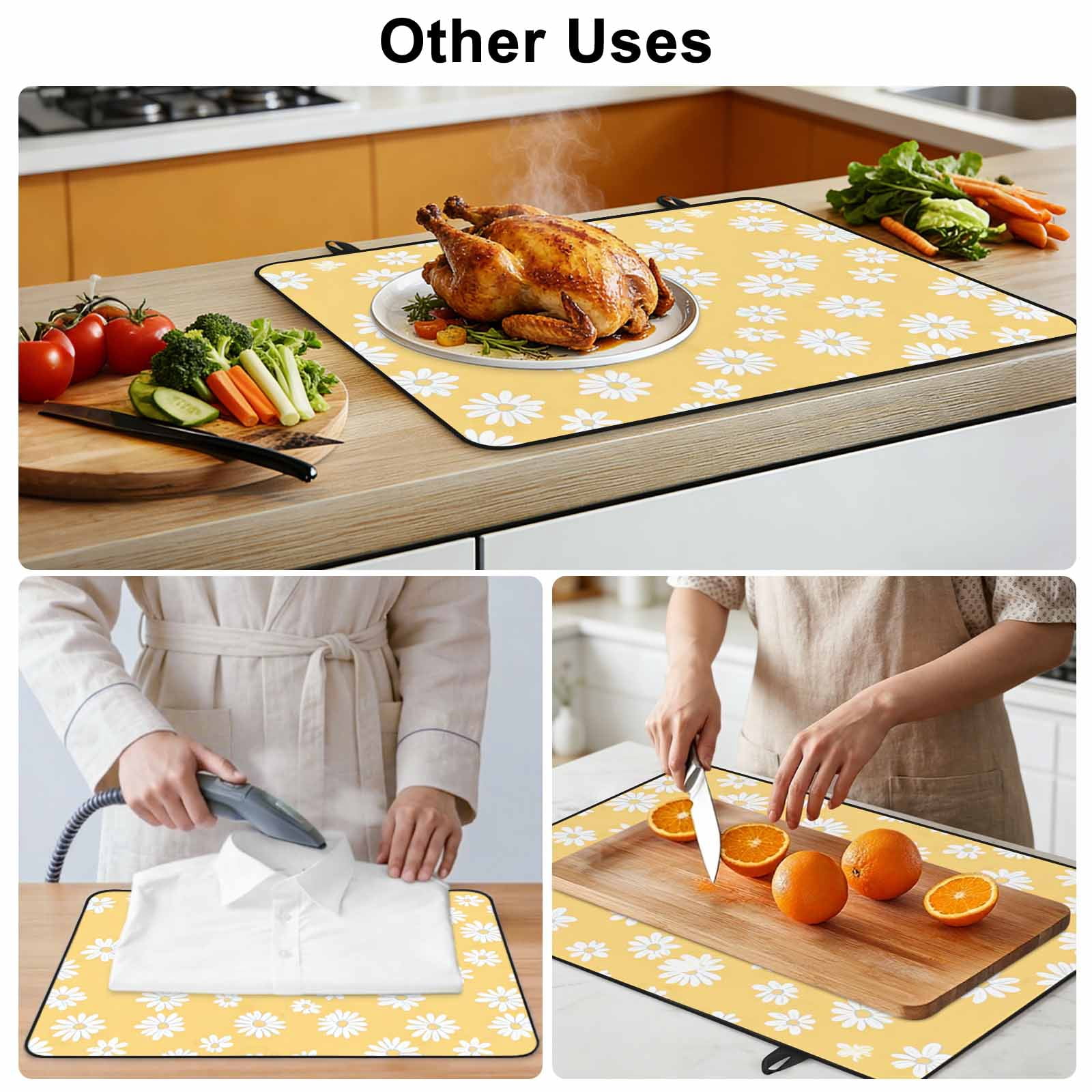 White Yellow Daisy Stove Top Cover for Electric Stove, Heat-proof & Non Slip Glass Top Stove Cover Protector, Spring Summer Floral Botanical Kitchen Flat Cooktop Rubber Mat 24x21 Inches