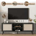 thumbnail image 6 of TV Stand for TVs up to 75'', Boho TV Console with Rattan Door, Shelves & 2 Cabinets, Entertainment Center for Living Room, Black, 6 of 11