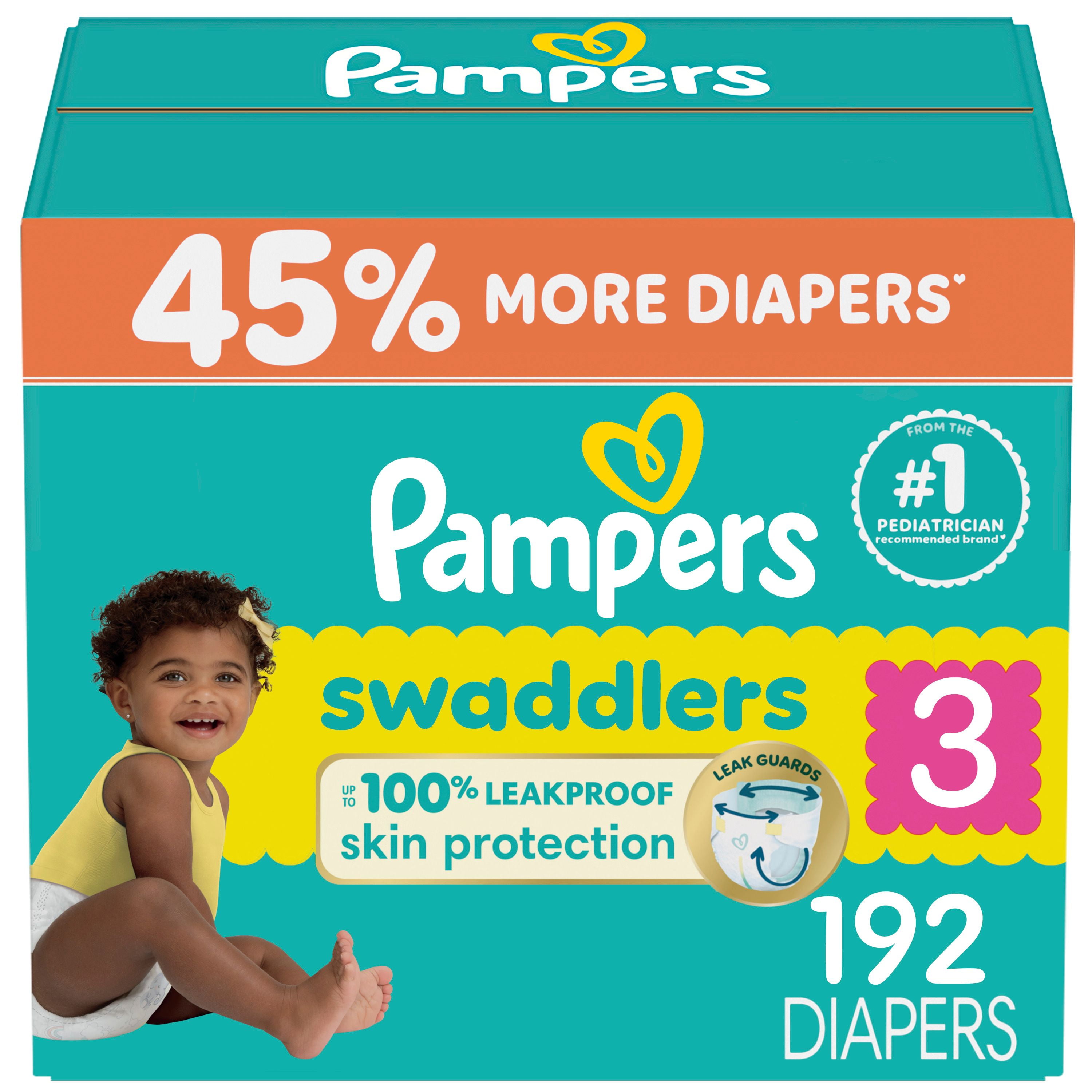 Pampers Swaddlers Diapers, Size 3 (13-26 lbs), Absorbent, Keeps Baby ...