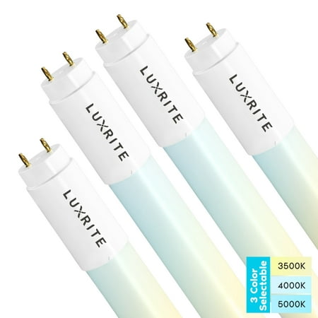 

Luxrite 4FT T8 LED Tube Light Type A+B 18W=32W 3 Colors 3500K 4000K 5000K Single and Double End Powered Plug and Play or Ballast Bypass 2340 Lumens F32T8 Frosted Cover UL DLC 4-Pack