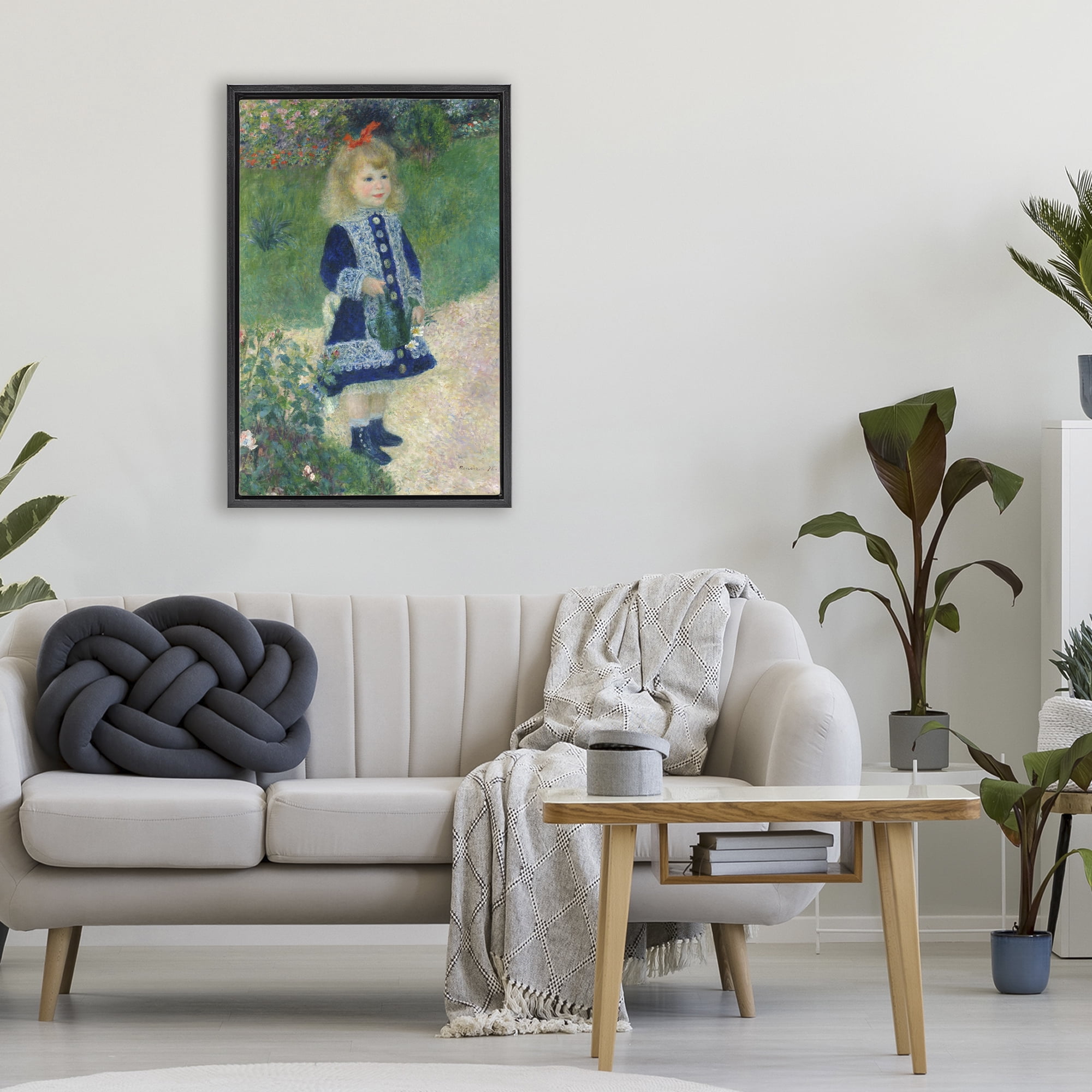 Stupell Industries Girl With Watering Can Black Framed Floater Canvas Wall Art, design by Tina LeCour