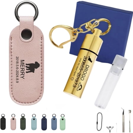 Personalized Cremation Necklace for Ashes Memorial Pendant with Glass Tube Engraved Name Stainless Steel Urn Jewelry for Loved Ones Pets Dog Cat Includes PU Protective Case & Necklace Chain