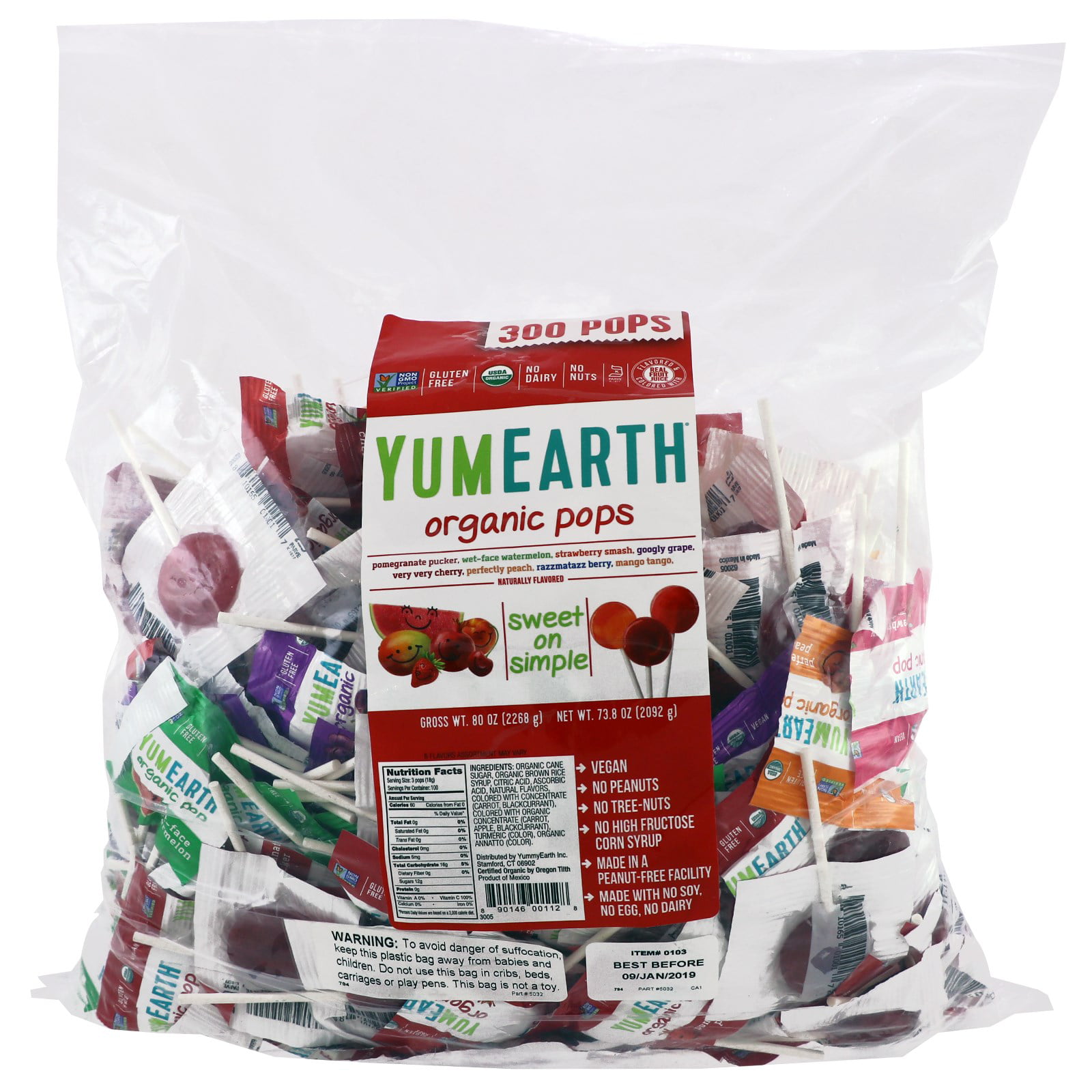 YumEarth, Organic Pops, Assorted Fruits Flavor, 300 Pops, 80 oz(pack of ...