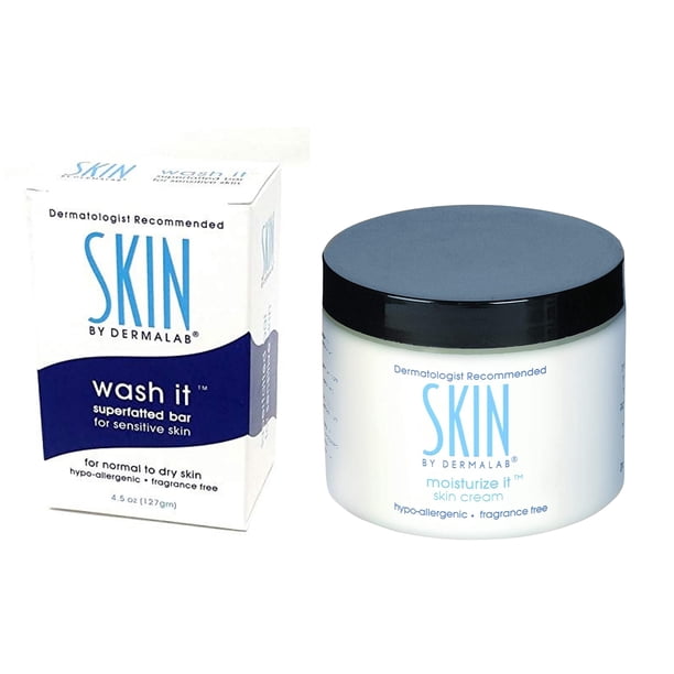 Dermalab Moisturize It Skin Cream 4oz & Wash It Barra limpiadora hipoalergénica supergrasa sin fragancia | Loción Hidratante Hidrata la Piel | Suaviza la piel con colágeno | para niños y adultos