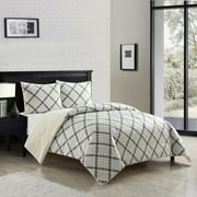 Mainstays Reverse to Sherpa Comforter Set, Full/Queen, Grey Plaid, Polyester