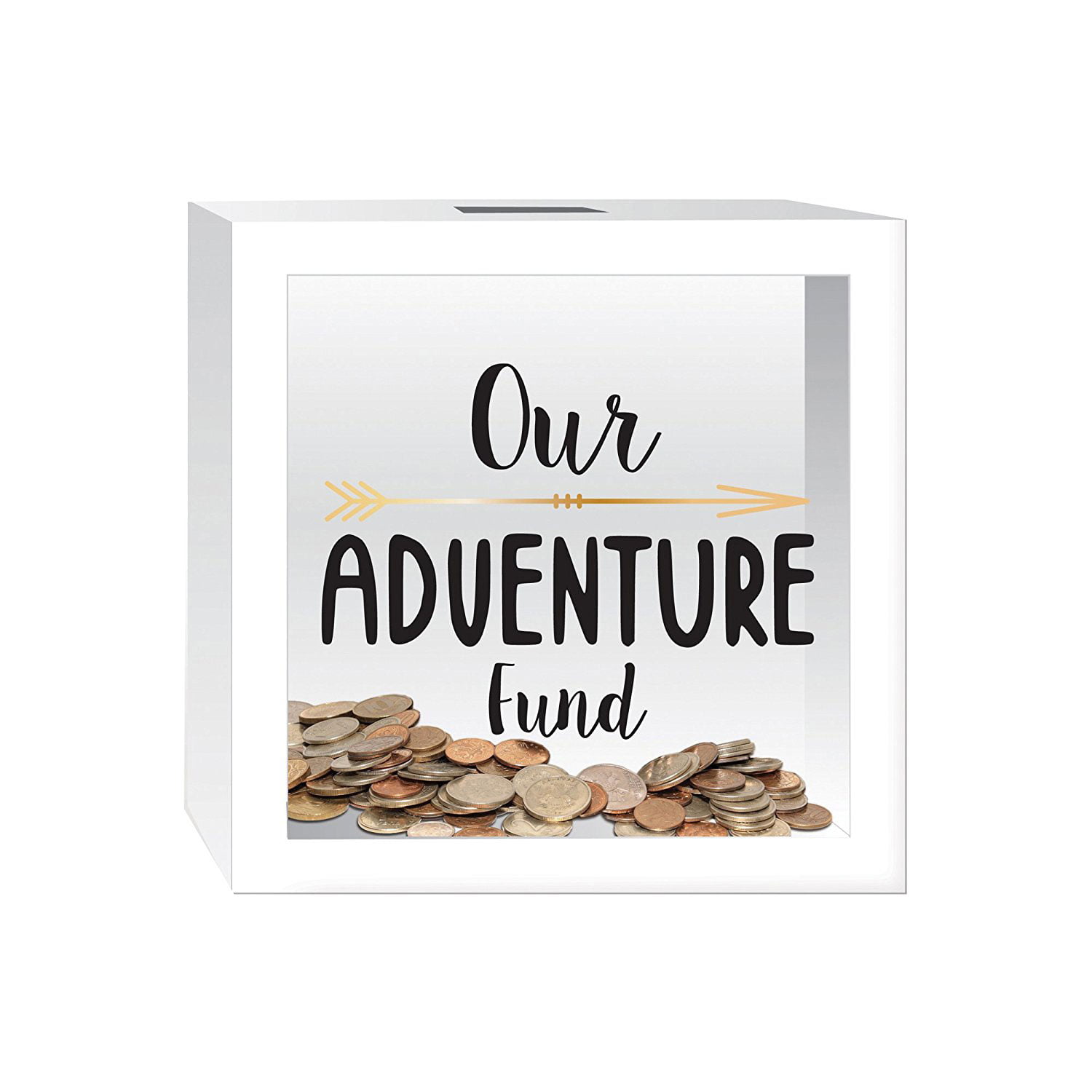 6x6 Shadow Frame Box in White and Natural Colors Wedding Travel Adult Piggy Bank Our Adventure Fund Coin and Bills Money Saving Bank with 6 Free Photos and Reusable Phrases White Rainy Day 