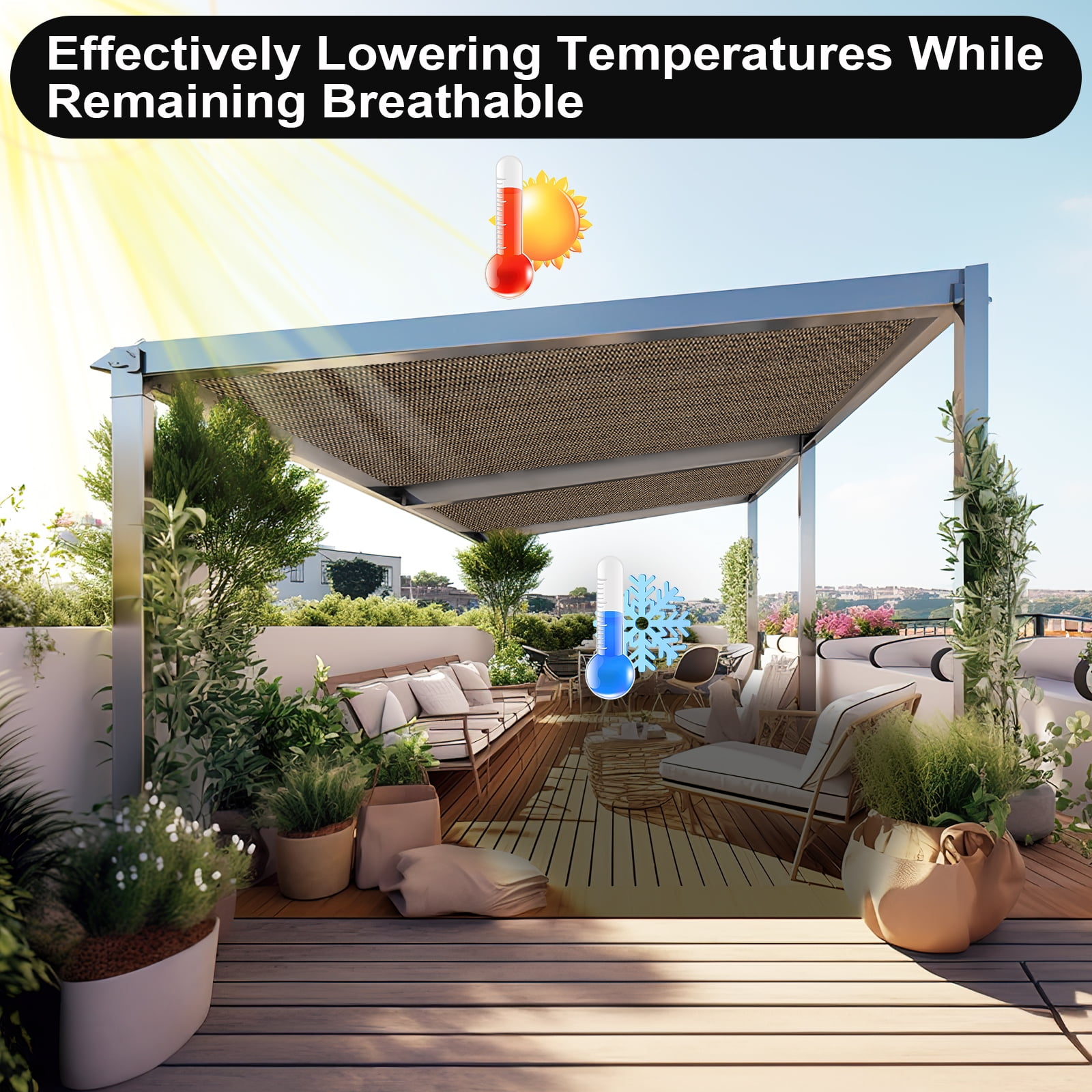 Jane Stone 6'X10' Rectangular 200 GSM UV Protected 100% HDPE Shade Cloth with Grommets,90% UV Block Outdoor Canopy Screen,Mocha