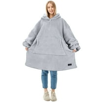 Wearable Blanket Hoodie Women - Long Sherpa Hooded Blanket for Adult Warm Cozy Blanket Sweatshirt Gifts for Women Men, Standard, Grey