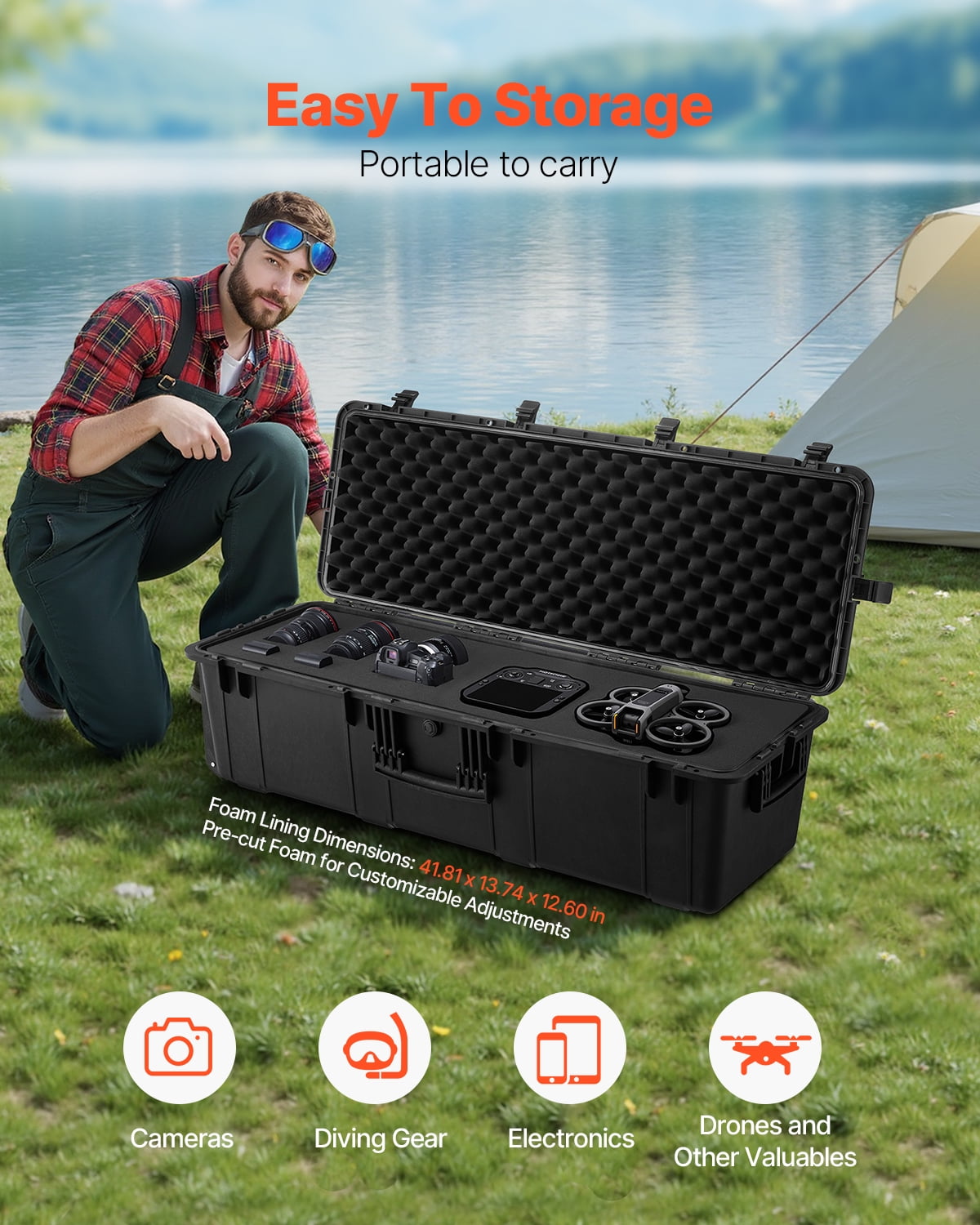 KFFKFF Durable All-Weather Case, Robust Protection Moisture-Proof Box with Customizable Foam & Telescopic Handles for Journey, Hunting, Defense, Strategy, IP67 Water-Resistant Case for Cameras