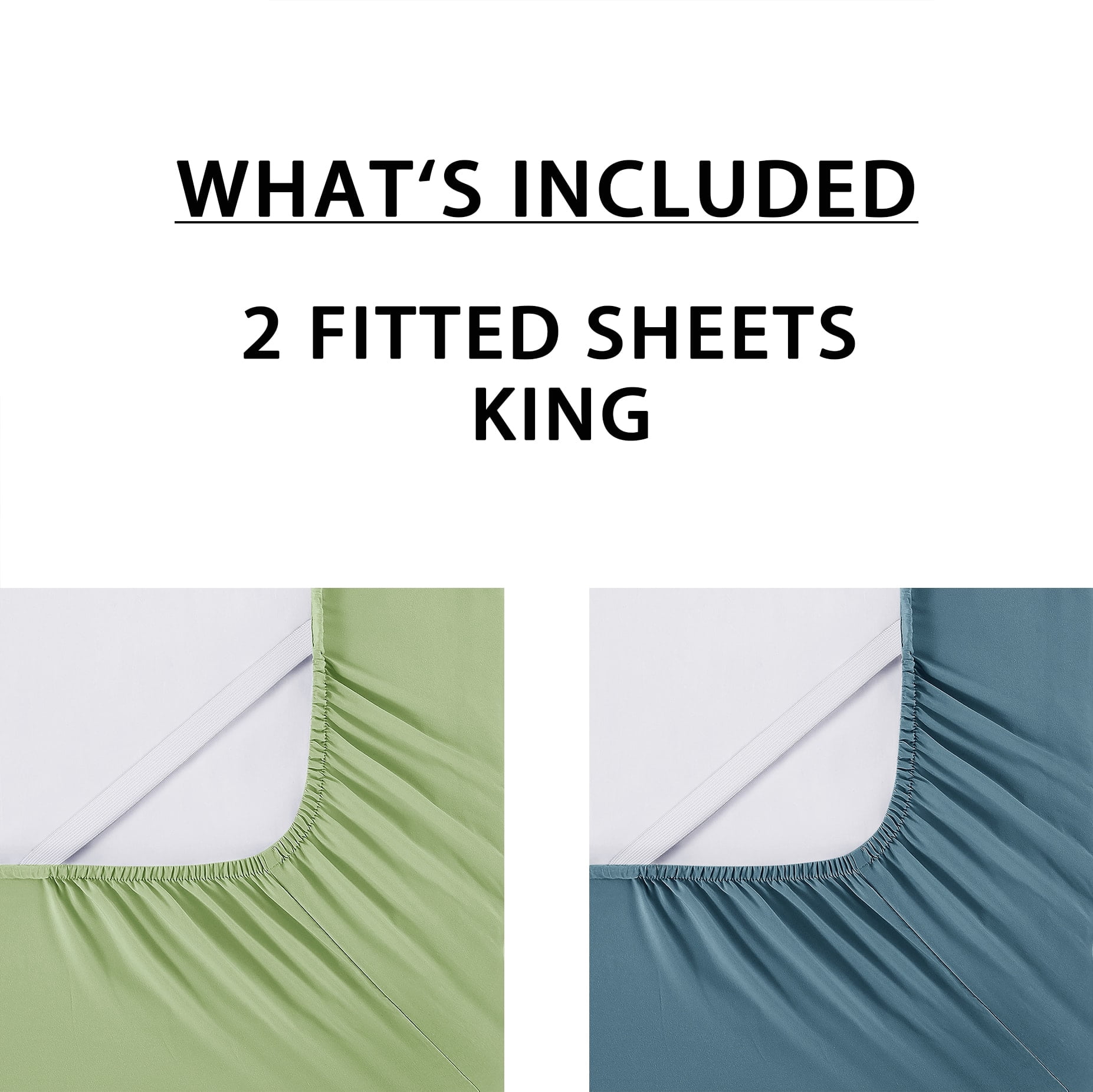 Mainstays Super Soft Microfiber 2-Pack Fitted Sheet, King, Cool Blue Water/ Olive Green, 2 Piece