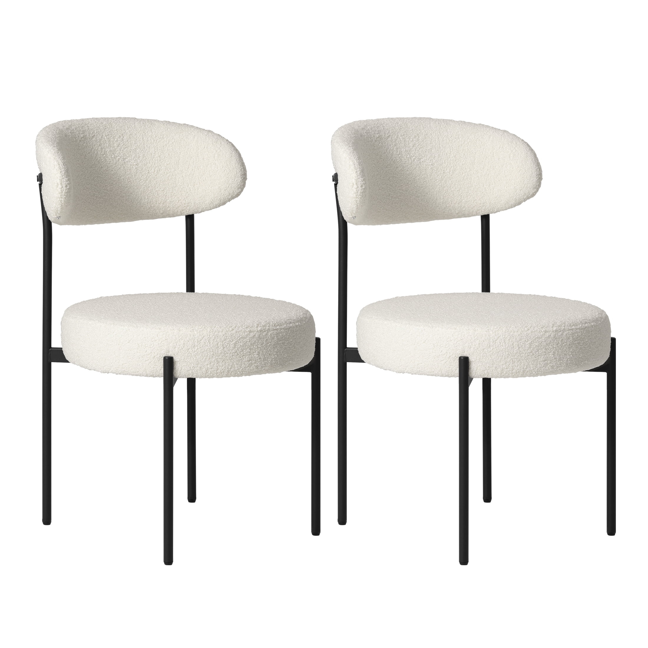 WestinTrends Alexandria Mid-Century Modern Upholstered Sherpa Round Dining Chairs (Set of 2), Cream