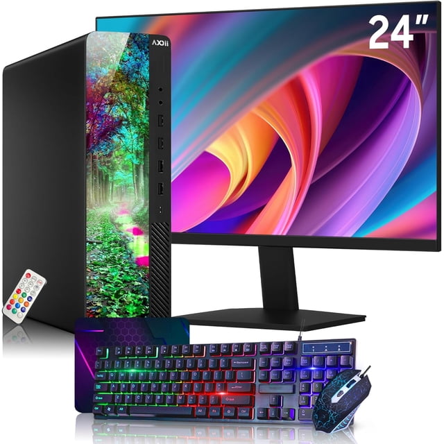 AXOII RGB Desktop PC ~ 24" Inch Monitor ~ Intel Core i5 processor upto 4.0GHz 16GB DDR4 RAM 256GB SSD WiFi Bluetooth Windows 11 Pro Refurbished