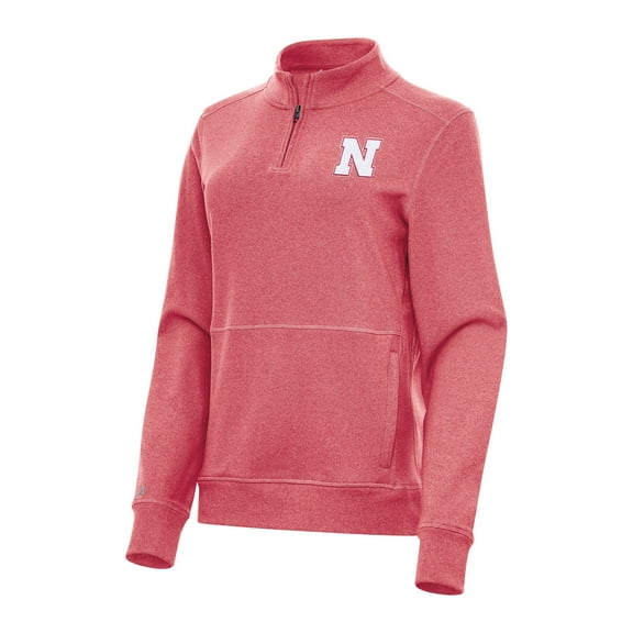 Women's Antigua Heather Red Nebraska Huskers Crush Quarter-Zip Fleece Sweatshirt