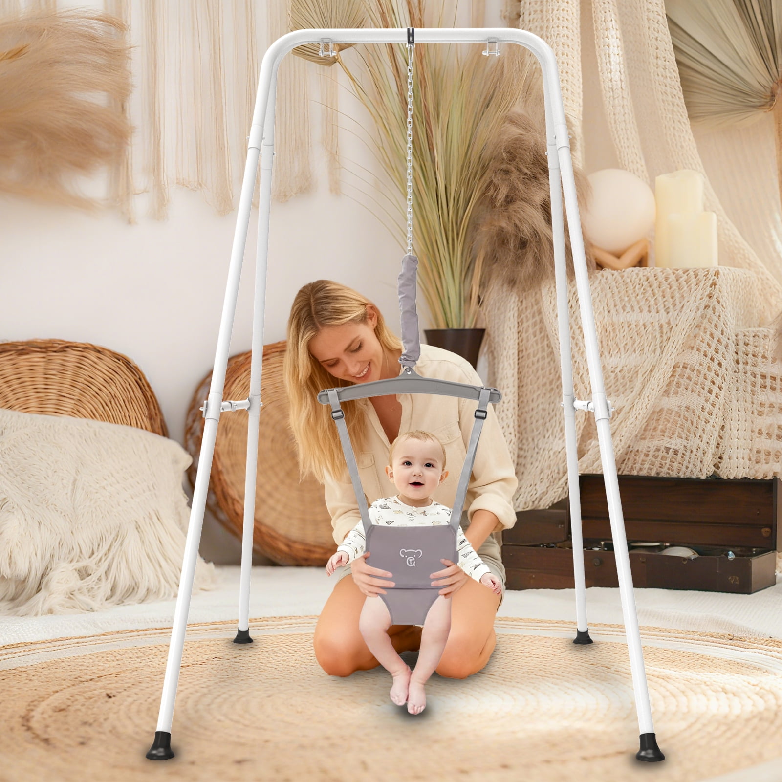 G TALECO GEAR 2-in-1 Baby Jumper and Swing, Indoor&Outdoor Baby Swing for 6-24 Months Infant Toddler, Gray