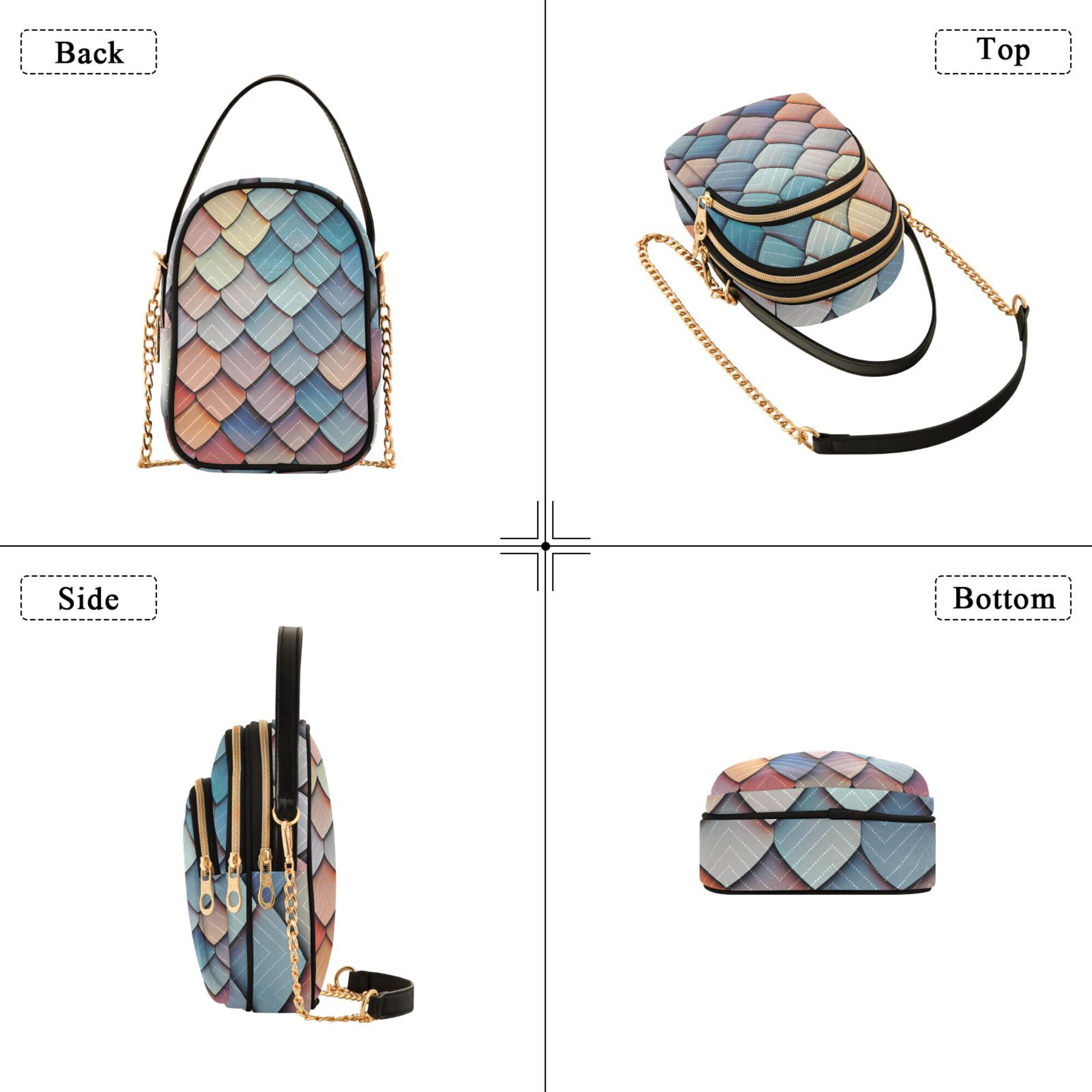 FORMRS Crossbody Bag for Women Quilted Travel Shoulder Cell Phone Purse with Chain Strap Handbag, Blue Art Pattern