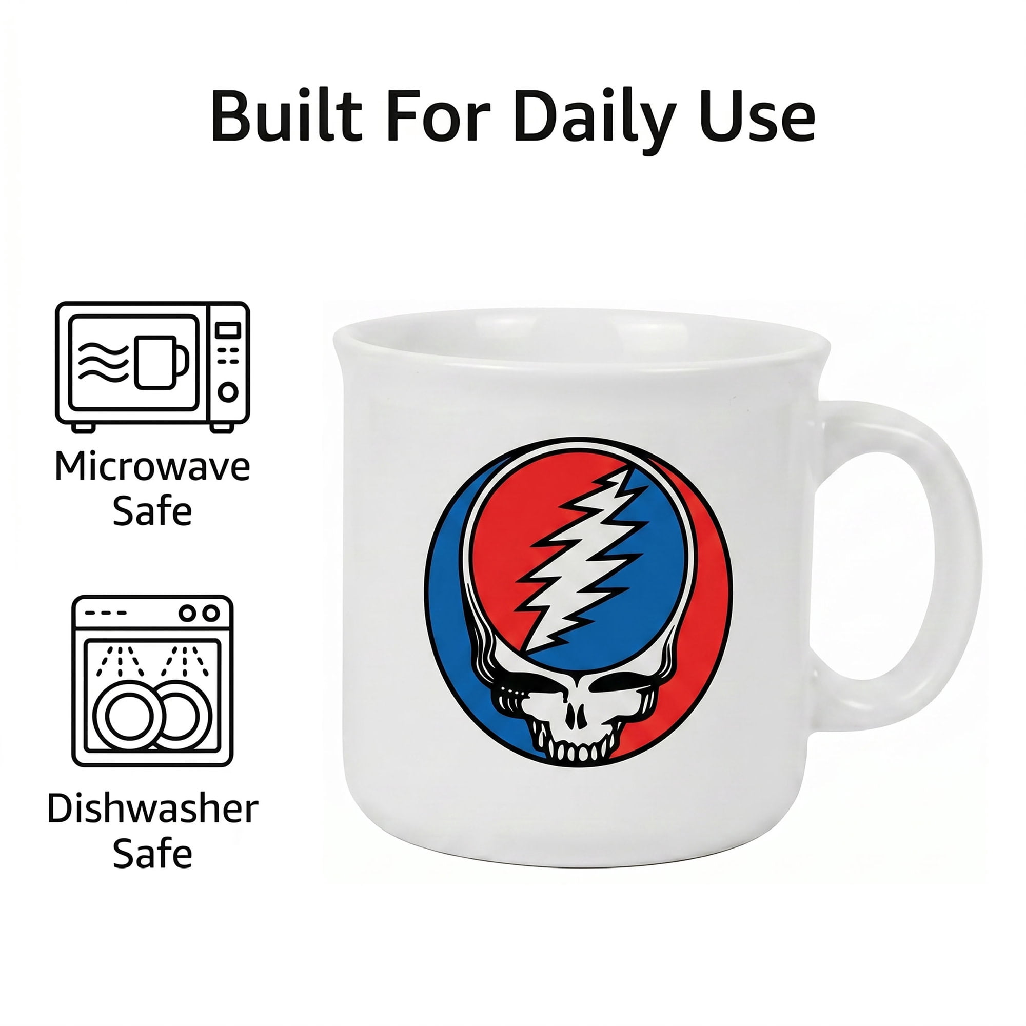 Pyramid America: Grateful Dead Skull Logo - 20oz Ceramic Camper Mug - Coffee & Tea Cup, Microwave-Dishwasher Safe, Rock Band Fan Collectible, Licensed