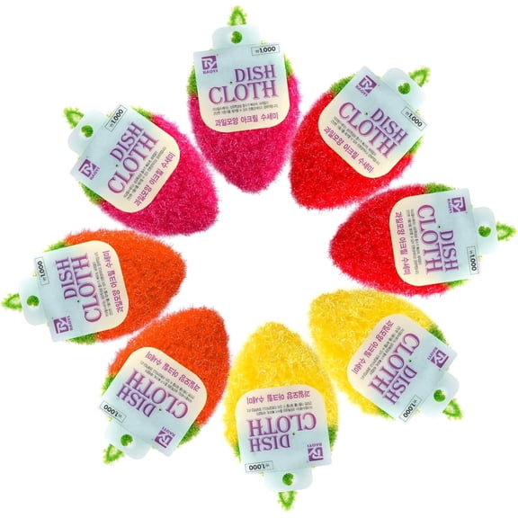 CUGBO 8 Pieces Acrylic Strawberry Dish Pot Scrubbers, Hand-Knitted Kitchen Washing Towel, Non-Scratch for Stainless Steel(Mixed Color)