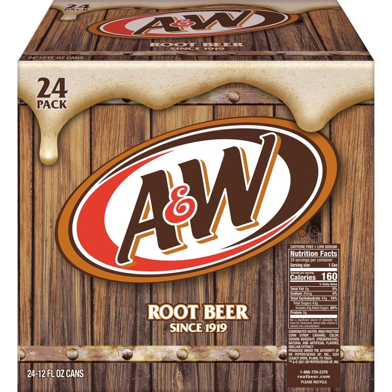 A&W Classic American Root Beer Soda, Caffeine-Free, 12 fl oz, 24
