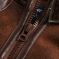 thumbnail image 5 of Herrnalise Men's Fashion Casual Thick Leather Coat Long Sleeve Stand Collar Zipper Pocket Leather Coat Warm Windproof Coat Brown, 5 of 9