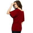 thumbnail image 4 of Made by Johnny Women's Boat Neck Short Sleeve Dolman Drape Top L WINE, 4 of 6