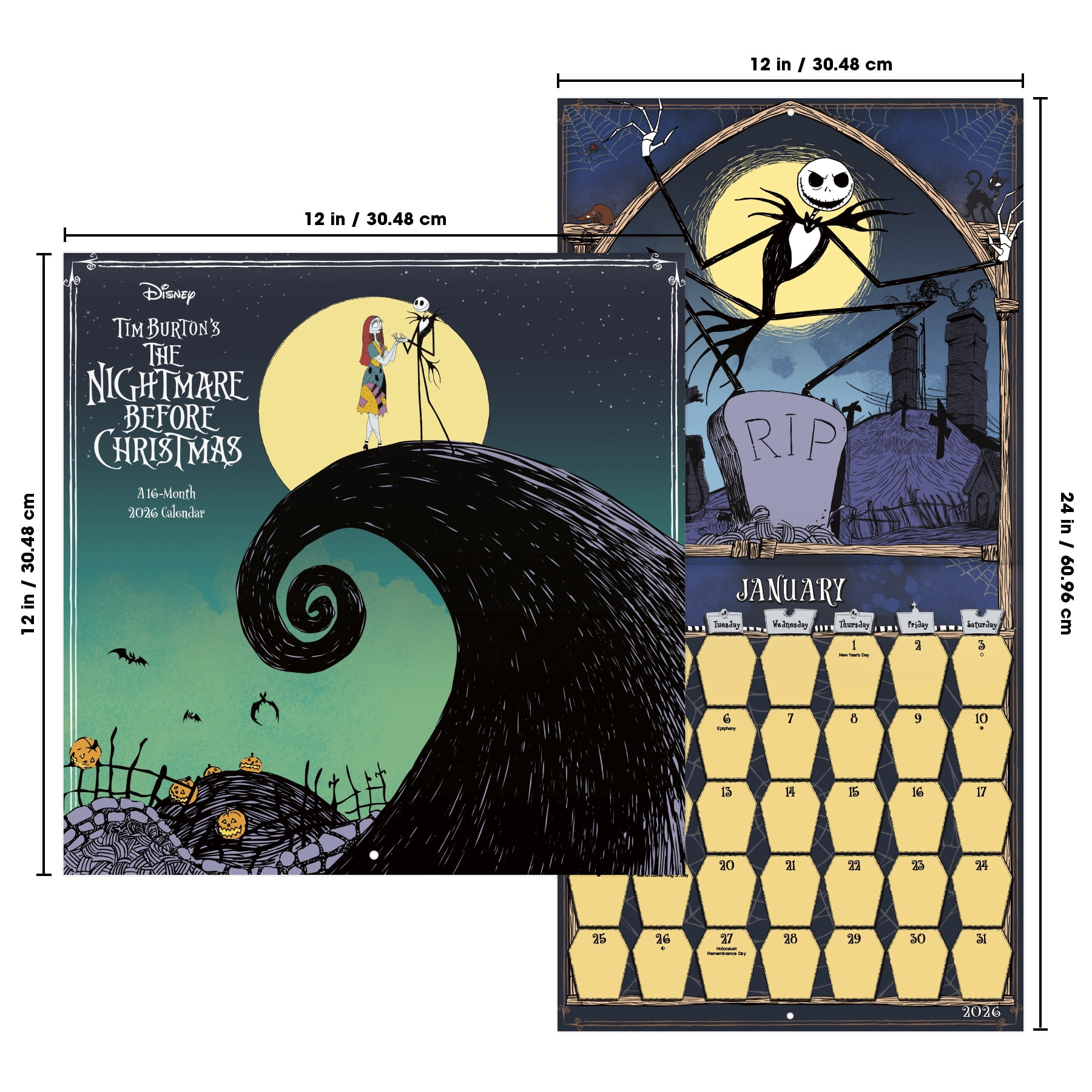 The Nightmare Before Christmas Wall Calendar, 16 Months, by Treads International