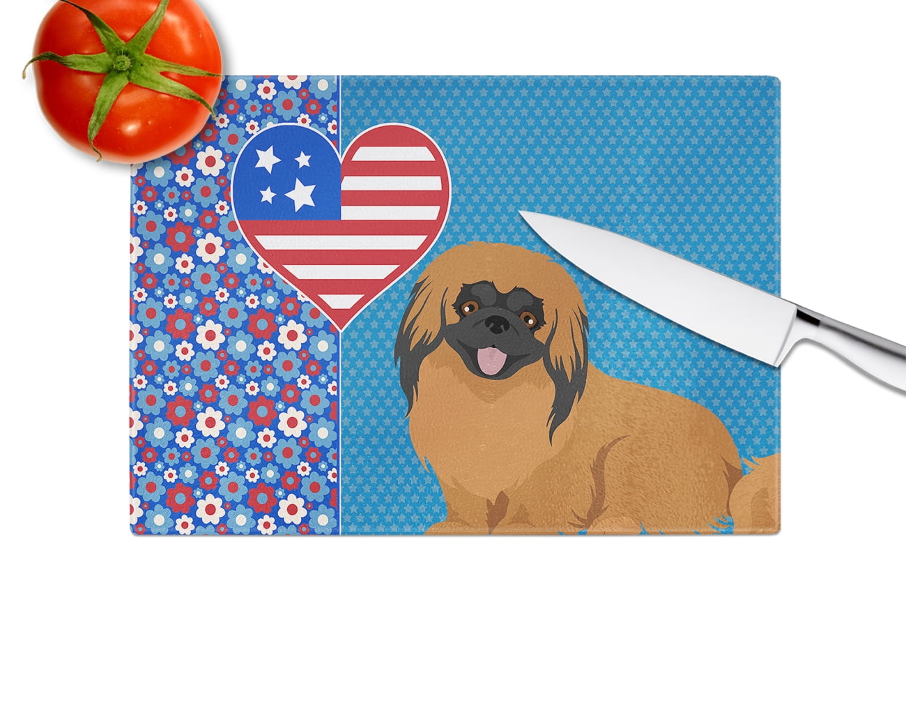 Red Pekingese Glass Cutting Board Large 12 in x 15 in