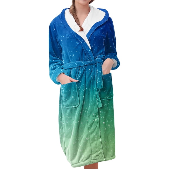 MEICHEN Bath Robes for Women Fashion Plush Fleece Hooded Bathrobe Thick Nightgown with Pockets Sleepwear Women's Essentials Summer Loungewear