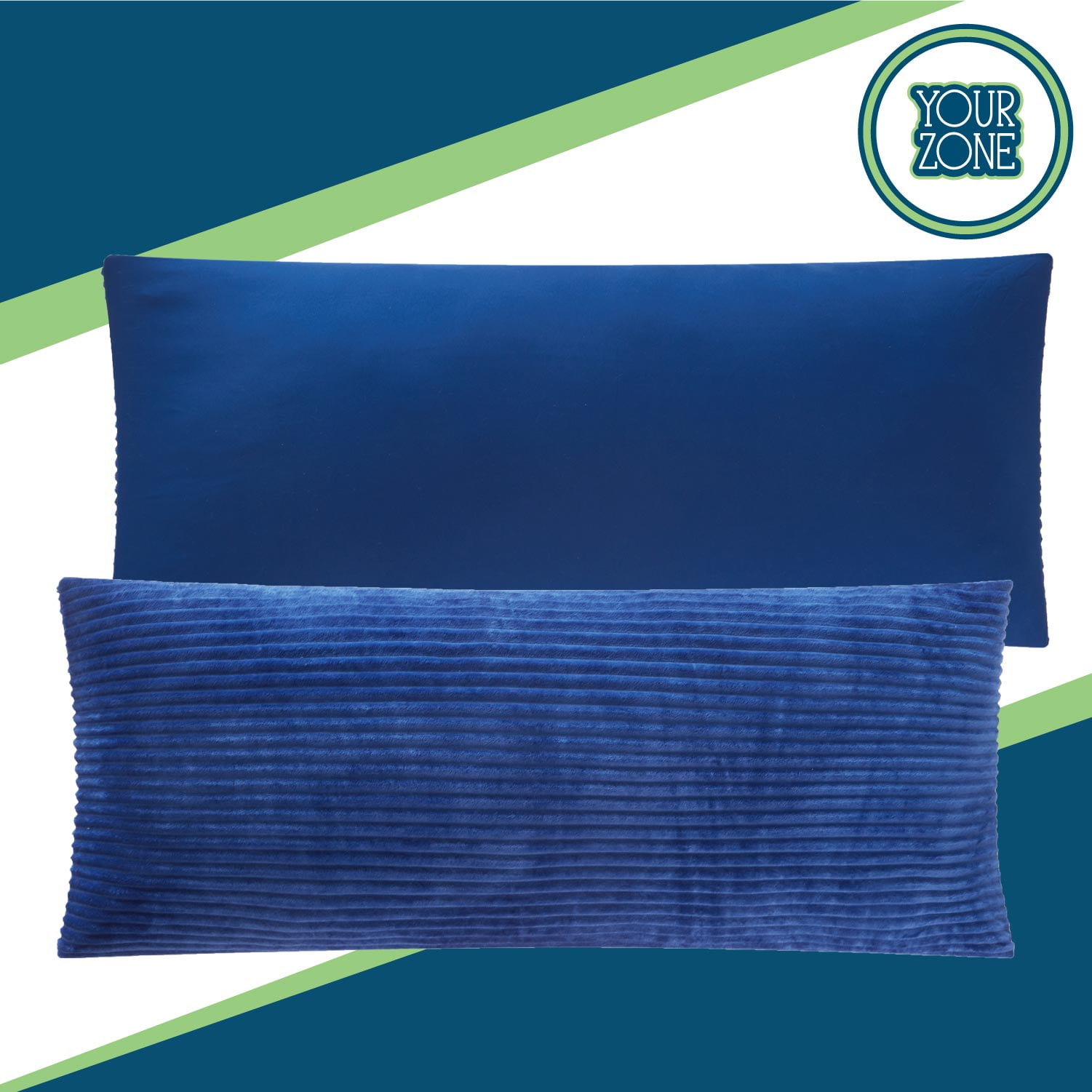 Your Zone Ribbed Body Pillow with Removable Cover, Blue, 48 in x 20 in