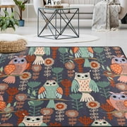 Wellsay Owl Animal Non Slip Area Rug for Living Dinning Room Bedroom Kitchen, 1.7 ' x 2.6'(20 x 31 Inches / 50 x 80 cm), Cute Owl Nursery Rug Floor Carpet Yoga Mat