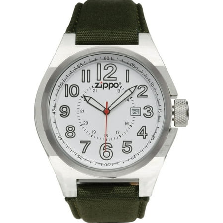 - Zippo Sports Watch with White Dial and Olive Drab Fabric Strap