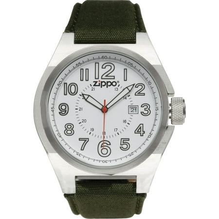 Zippo Sports Watch with White Dial and Olive Drab Fabric Strap