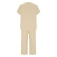 thumbnail image 4 of VBTAPA Womens Pajama Sets Short Sleeve Pleated Top and Capri Pants Matching Pjs Set Soft Comfy Sleepwear Solid Color Lounge Sets with Pockets Daily Deals Clearance Beige M, 4 of 8